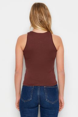 Kahverengi Pamuklu Halter Yaka Fitted/Vucuda Oturan Esnek Orme Atlet TWOSS23AL00069