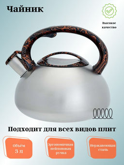 Чайник для плиты 3,0л нержавеющая сталь WEBBER ВЕ-0594 со свистком сатин