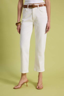 Beyaz Kemerli Yuksek Bel Duz Kesim Az Esnek Straight Jeans TWOSS26JE00324 - Trendyolmilla фото 3