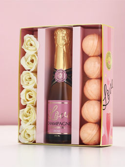 Чистое Счастье Женский набор Розовое шампанское, мыльные цветы и бурлящие шары