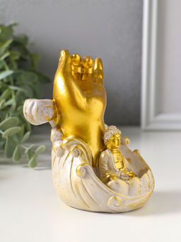 Подставка для благовоний "Будда и рука" стелющийся дым, беж с патиной 9х8,5х11,5 см