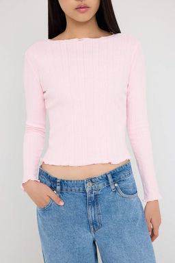 Teen Pembe Pointel Slim/Vucuda Oturan Orme Bluz TWOAW26BZ00012
