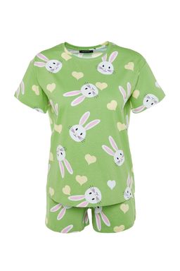 Trendyolmilla Ekru %100 Pamuklu Ay?c?kl? Sortlu Orme Pijama Tak?m? THMSS23PT00005  фото 7