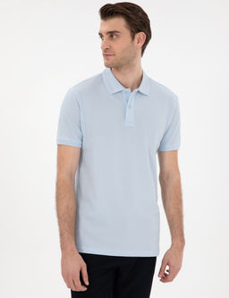 A__k Mavi Slim Fit %100 Pamuk K_vr_lmaz Polo Yaka Basic Ti__rt