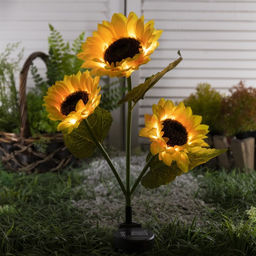 Цена за 2 шт. Садовый светильник Подсолнухи, уличный, на солнечной батарее, 70 см, 30 LED, свечение тёплое белое