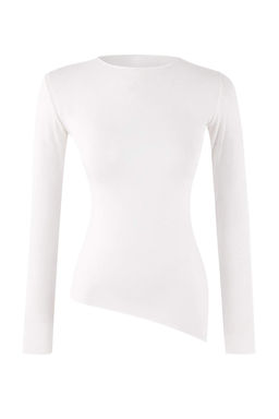 Ekru Asimetrik Uzun Kollu Premium Yumusak Orme Bluz TWOAW26BZ00364