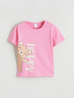 Bisiklet Yaka Bask?l? K?z ?ocuk Ti??rt