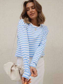 K11781 Лонгслив OVER SIZE (плотный хлопок) ГОЛУБОЙ