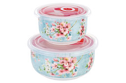 Набор 2 салатников 560 мл 13*13*6,5 см + 260 мл 10,5*10,5*6 см Яблоневый цвет на голубом без зол.к