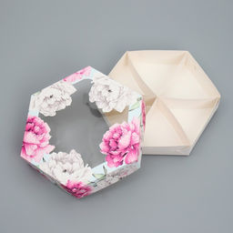 Цена за 5 шт. Коробка кондитерская, упаковка, «Пионы», 23 х 23х 4 см