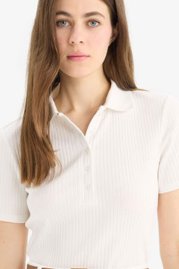 Slim Fit Dar Kesim Fitilli Kaskorse K?sa Kollu Polo Tisort - Defacto фото 2
