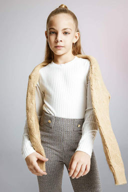 Облегающая футболка в рубчик с длинными рукавами для девочек - Defacto фото 2