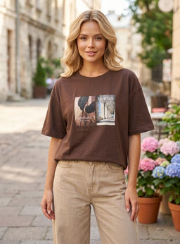 K13538 Футболка OVER SIZE (хлопок) КОРИЧНЕВЫЙ