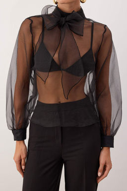 Trendyolmilla Siyah Transparan Gorunumlu Dokuma Tul Bluz TPRSS20EL1182  фото 7