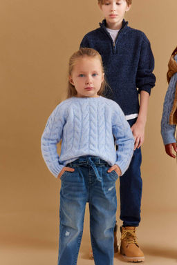 K?z Bebek Ac?k Pembe Bisiklet Yaka Orgu Desenli Triko Kazak - Defacto фото 2