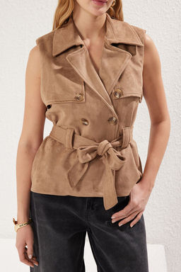 Trendyolmilla Bej Regular Suet Yelek TWOSS25YE00054 фото 3