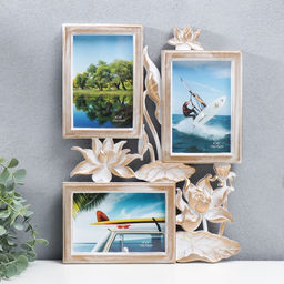 Фоторамка - коллаж на 3 фото 10?15 см Лотосы, белый, 36?27 см