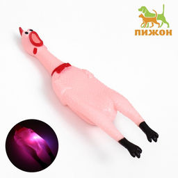 Игрушка пищащая Курица светящаяся для собак, 28 см, розовая