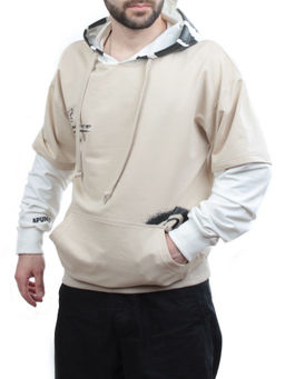 2702 BEIGE/WHITE Толстовка мужская (75% хлопок, 20% полиэстер, 5% спандекс)