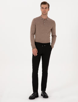 Siyah Slim Fit Beli Ba_c_kl_ Kanvas Pantolon