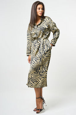 Платье-рубашка миди с поясом леопард - Fly фото 3