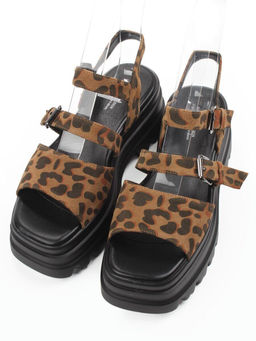 08-XLP1320-52 BLACK/LEOPARD Босоножки женские (натуральная замша)
