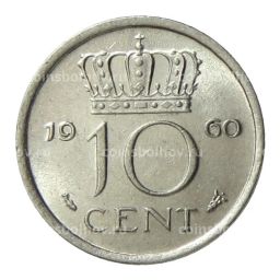 Монета 10 центов 1960 года Нидерланды