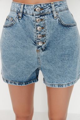Mavi Onden Dugmeli Yuksek Bel Mini Denim Sort TWOSS22SR00112