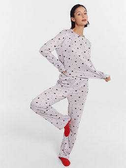 Комплект женский (джемпер, брюки) светло-серый с ушками Минни Маус и горошками горошки с ушками на св.сером 592468-1