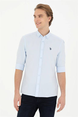 Мужская голубая базовая рубашка с длинным рукавом - U.s. polo assn фото 3