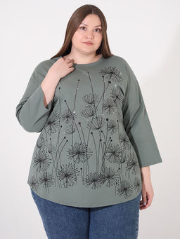 Блузка трикотажная больших размеров зеленая со стразами - Almond фото 2