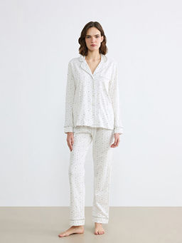 G?mlek Yaka ?i?ekli Kad?n Pijama Tak?m