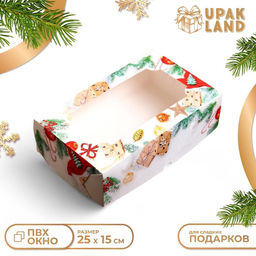 Цена за 5 шт. Коробка подарочная складная с окном «Новогодние подарки», 25×15×7 см