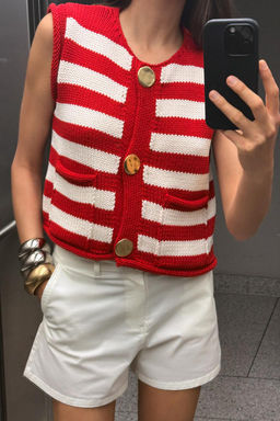STRIPED KNIT WAISTCOAT TOP