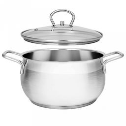 Кастрюля из нержавеющей стали "Tessi" 1,8л, д13см, h10см, стеклянная крышка, подарочная коробка, "Appetite" (Китай) Подходит для индукционных плит