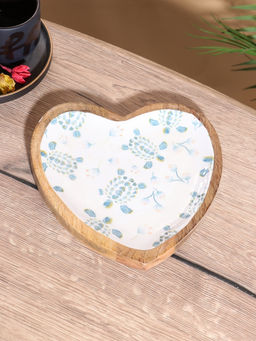 Блюдо в форме сердца Черепаха и цветы, 20.5?20?2.3 см, дерево манго