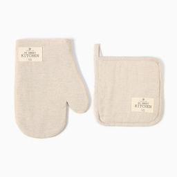 Набор кухонный Этель ECO, цвет молочный: варежка 20×28 см, прихватка 19×19 см, 70% хл, 30% лён, вати