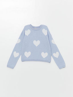 Bisiklet Yaka Desenli Uzun Kollu Crop K?z ?ocuk Triko Kazak