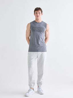 Bisiklet Yaka Bask?l? Penye Erkek Kolsuz Ti??rt