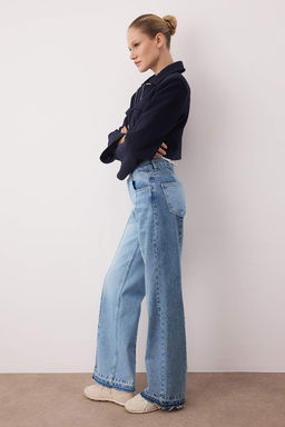 Mavi Yuksek Bel Renk Bloklu Wide Leg Jeans TWOAW26JE00235 - Trendyolmilla фото 2