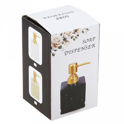 Дозатор для жидкого мыла из полимерного композита "Греция" 350мл, 7,5х7,5х13,5см, фурнитура пластик "под золото", глянцевая глазурь, черный, в коробке (Китай)