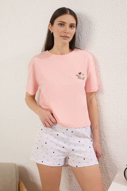 Trendyolmilla K?rm?z? %100 Pamuklu Kurdele/Fiyonklu Kalpli Sortlu Orme Pijama Tak?m? THMSS25PT00395  фото 6