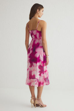 TRENDYOLMILLA Fusya Cicekli Kruvaze Midi Sifon Astarl? Dokuma Elbise TWOSS19EL0375 фото 5