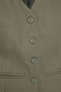 Ac?k Haki Fitted Keten Gorunumlu V Yaka Crop Dokuma Yelek TWOSS25YE00028