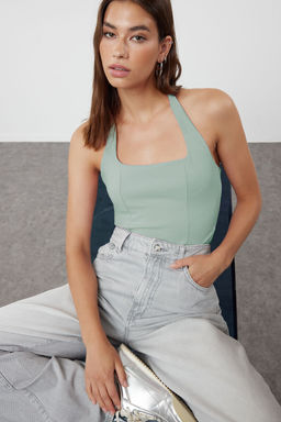 Trendyolmilla Siyah Fitted/Vucuda Oturan Esnek Orme Bluz TWOSS24BZ00492 фото 8