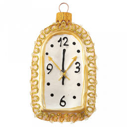 Елочная игрушка фигурка стеклянная Часики h10,5см, ручная художественная роспись, подарочная упаковка (Россия)