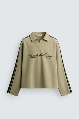 SUDADERA BOXY FIT BORDADOS BANDAS / Tostado