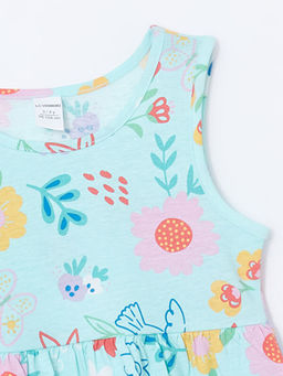 Bisiklet Yaka Bask?l? K?z ?ocuk Penye Elbise