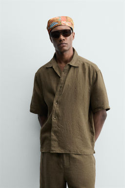 CAMISA RELAXED FIT 100%LINO / Khaki oscuro - Zara фото 2
