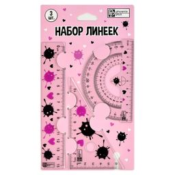 Набор линеек , арт.59972/ 100 КОТОКЛЯКСЫ (16х3 см (линейка); 12х7 см (треугольник); 10,5х5,6 см (тра